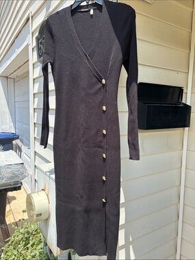 Elie Tahari Black Long Sleeve Button-Front Wrap Dress